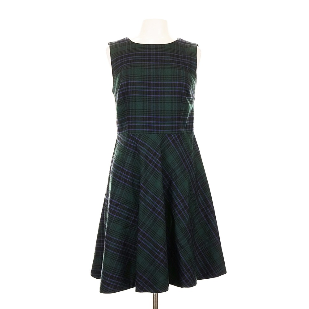 TALBOTS Plaid Wool Blend Fit & Flare Dress • 10 • green black • preppy Holiday